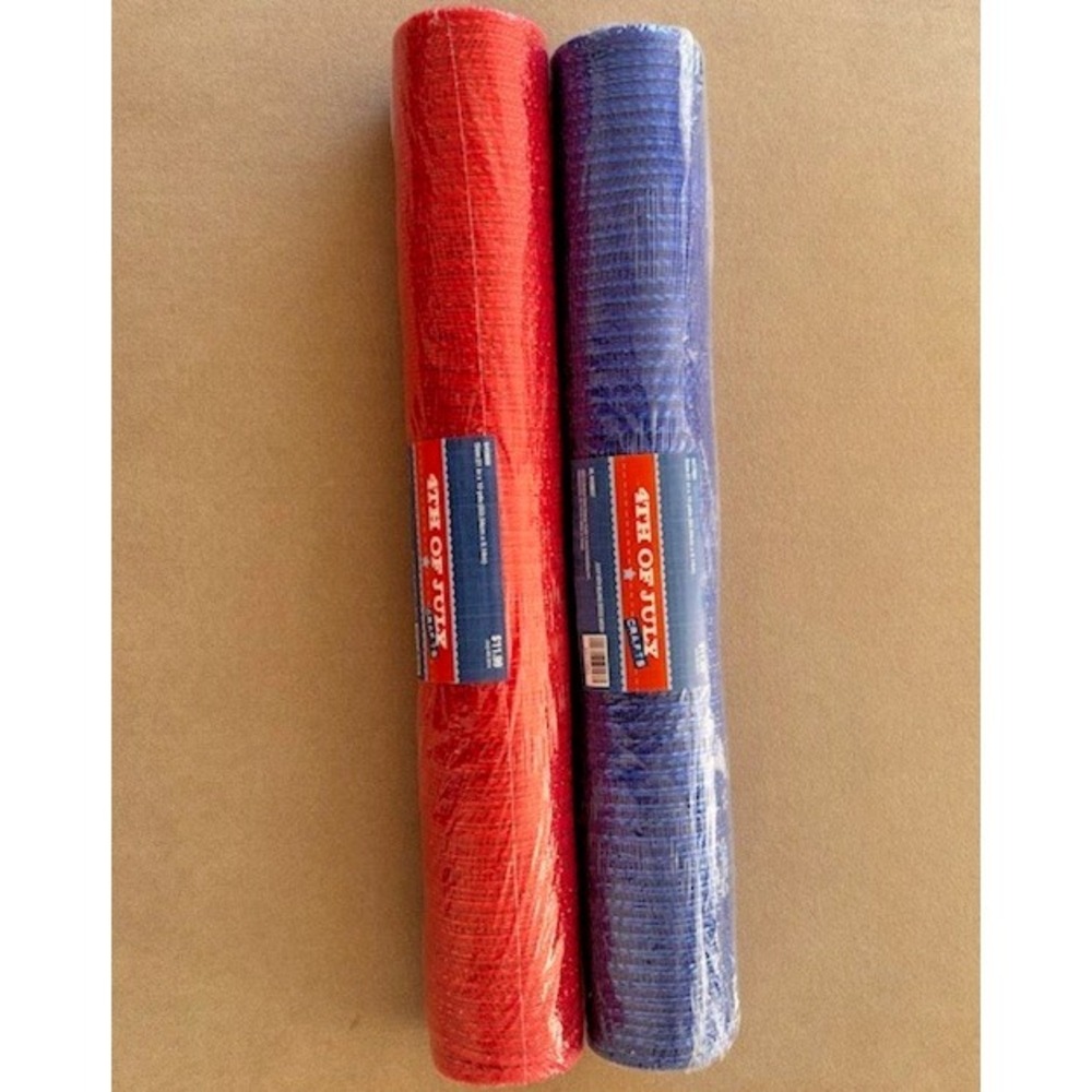 Lot of 2 Red and Blue Deco Mesh Rolls 21 Inch x 10 Yards Patriotic Craft Wreath